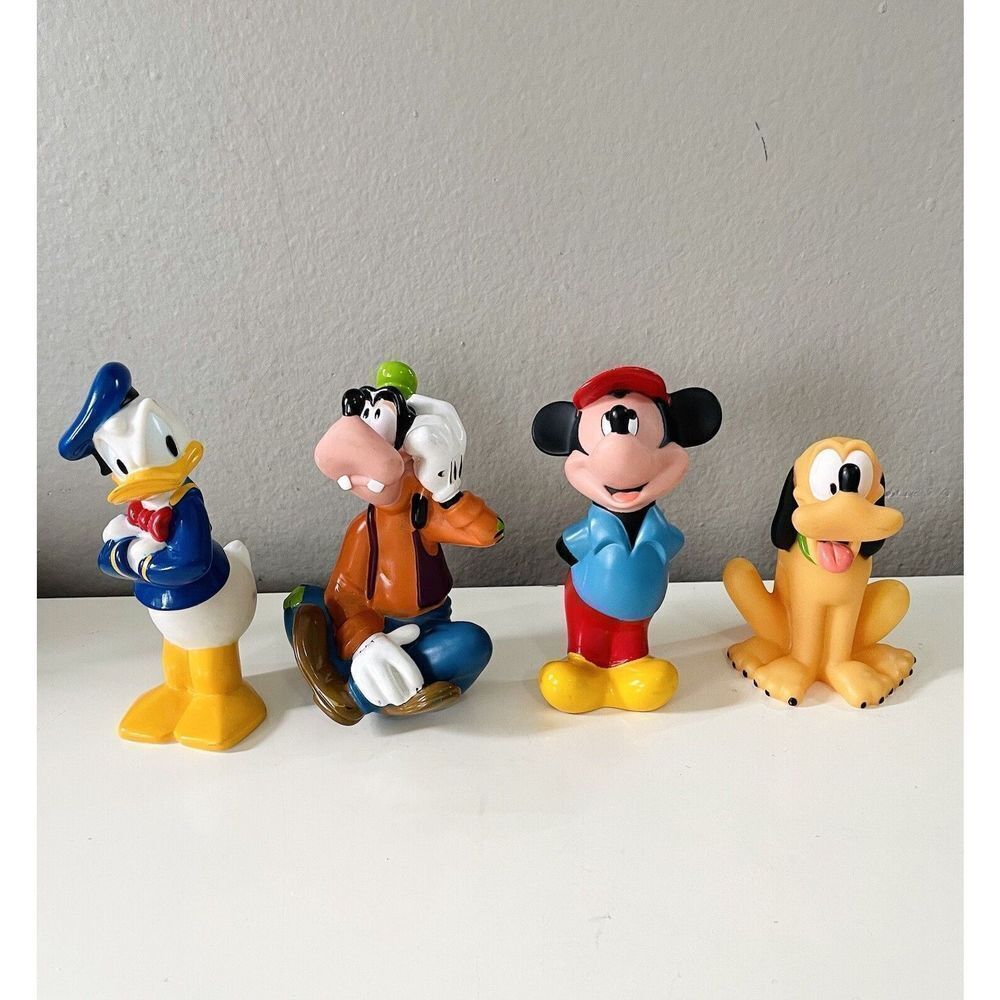 MICKEY, GOOFY,DONALD DUCK,PLUTO Vintage DISNEY Rubber SQUEAKY Bath Toys Lot of 4